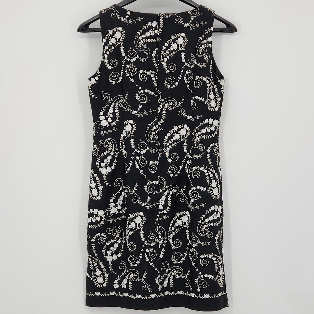 Black Linen Embroidered Paisley Dress Elegant Vtg Romantic Size 8P Liz Claiborne - Picture 3 of 12